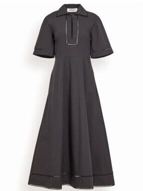 Black A-Line Midi Dress with Contrast Trim